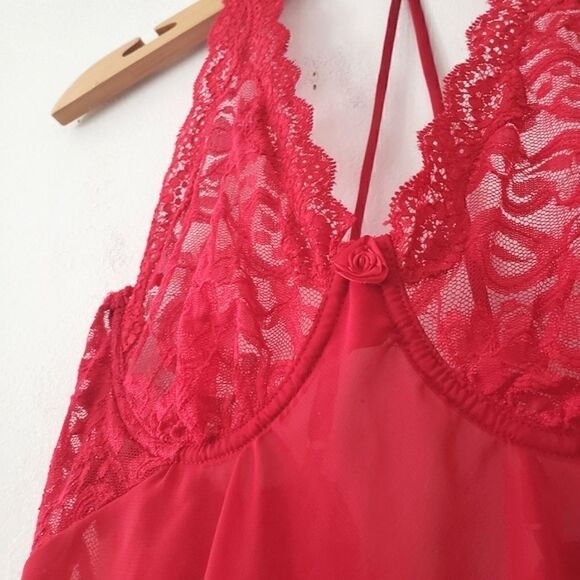 Vintage Cinema Etoile Red Lace Teddy Underwire L Lingerie - Picture 3 of 7